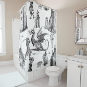 Rideaux De Douche medieval gothic dragon knight skeleton toile (En situation)