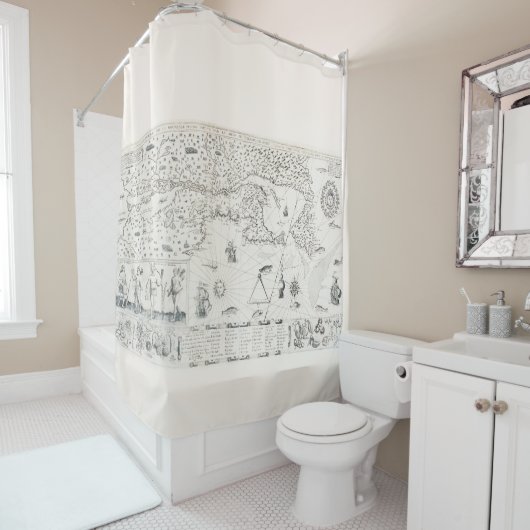 Rideaux De Douche Medieval World Map Québec Nouvelle-France America (En situation)