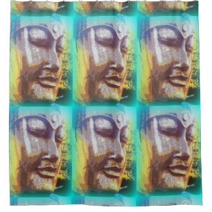 Rideaux De Douche méditation bouddha visage motif vert