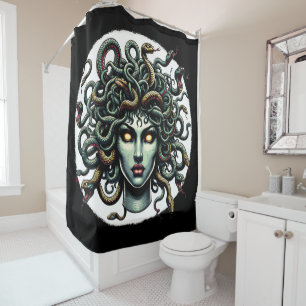 Rideaux De Douche Medusa face verte pleine de serpents