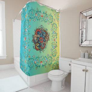 Rideaux De Douche Mehndi Magic : Splendeur Florale Verdoyante
