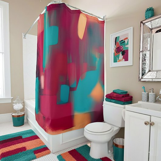 Rideaux De Douche Mélange abstrait rouge et sarcelle