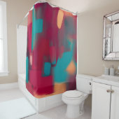 Rideaux De Douche Mélange abstrait rouge et turquoise (En situation)