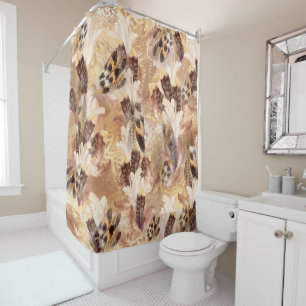 Rideaux De Douche Mélange exotique Tons Brown Plumes d'oiseaux Impri