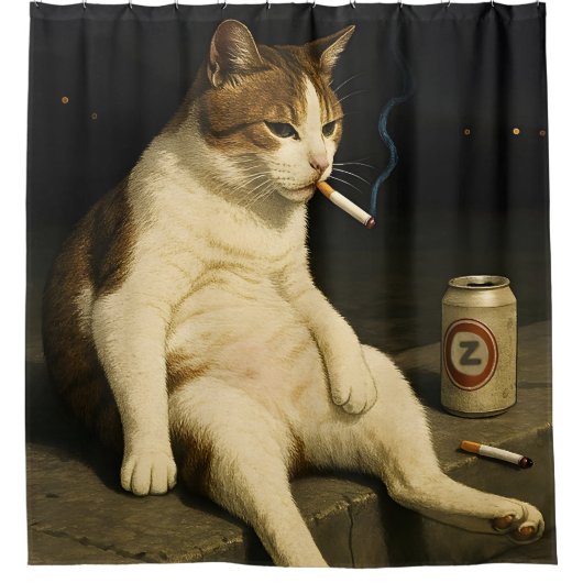 Rideaux De Douche Meme de chaton cigarette drôle de chat qui fume Ge (Devant)