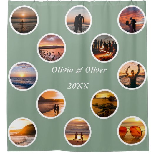 Rideaux De Douche Mémoire Photo Collage Polka Point Monogramme (Devant)