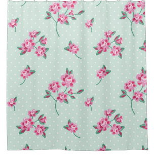 Rideaux De Douche menthe, pois blanc, chic minable, rose floral,