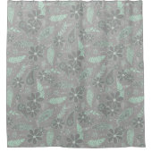 Rideaux De Douche menthe sur gris boho plumes florales cachemire mot (Devant)