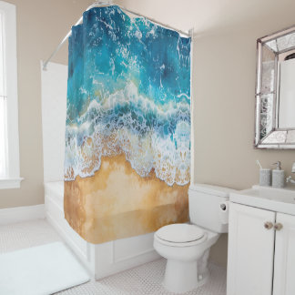 Rideaux De Douche Mer bleue aquarelle abstraite 