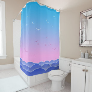 Rideaux De Douche Mer Bleue, Mouettes Volantes, Ciel Ouvert De L'Aub