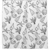 Rideaux De Douche Mer Océan Noir et Blanc Marine Vie Design 244 (Devant)
