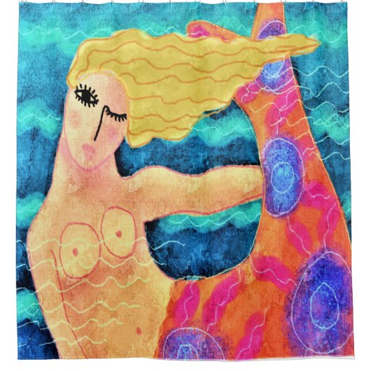 Rideaux De Douche Mermaid à l'art Abstrait de Red Tail (Devant)