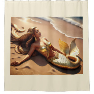 Rideaux De Douche Mermaid allongé sur la plage