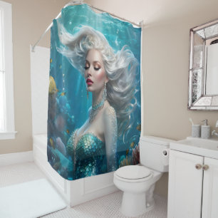 Rideaux De Douche Mermaid cheveux en argent Turquoise Océan