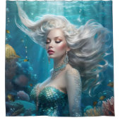 Rideaux De Douche Mermaid cheveux en argent Turquoise Océan (Devant)
