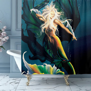 Rideaux De Douche Mermaid Dragon Imaginaire bleu