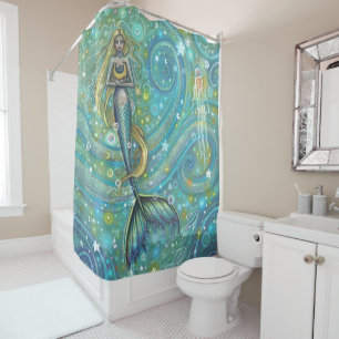 Rideaux De Douche Mermaid et méduse mignonnes avec des étincelles Ar
