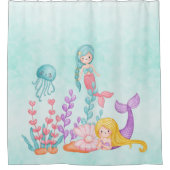 Rideaux De Douche Mermaids et méduses sous l'aquarelle marine (Devant)