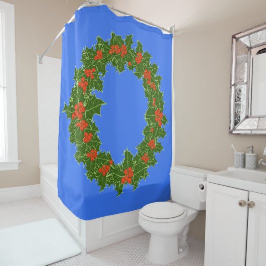 Rideaux De Douche Merry Red Berry & Holly Wreath pour Noël (En situation)