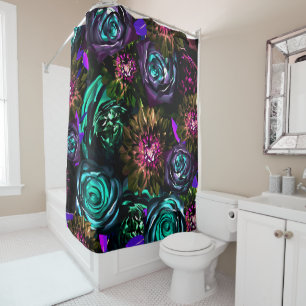 Rideaux De Douche Merveilleux Monde Foncé Glamour Floral Fleurs