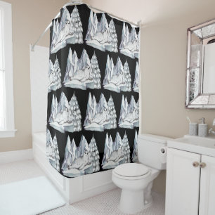 Rideaux De Douche Merveilleux paysage hivernal à l'aquarelle noire a