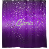 Rideaux De Douche Métal brossé violet moderne avec Monogramme argent (Devant)
