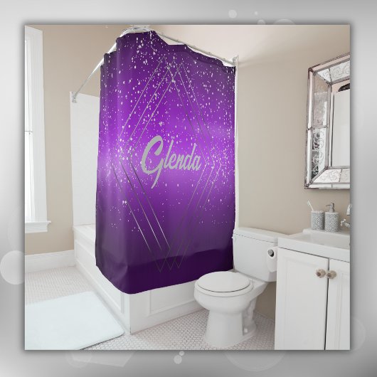 Rideaux De Douche Métal brossé violet moderne avec Monogramme argent