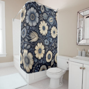 Rideaux De Douche Métamorphose florale polie Aquarelle Indigo A