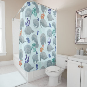 Rideaux De Douche Mets Manates Avec Bulles Motif - Bleu Clair