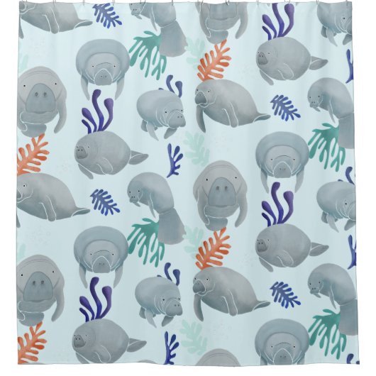 Rideaux De Douche Mets Manates Avec Bulles Motif - Bleu Clair (Devant)