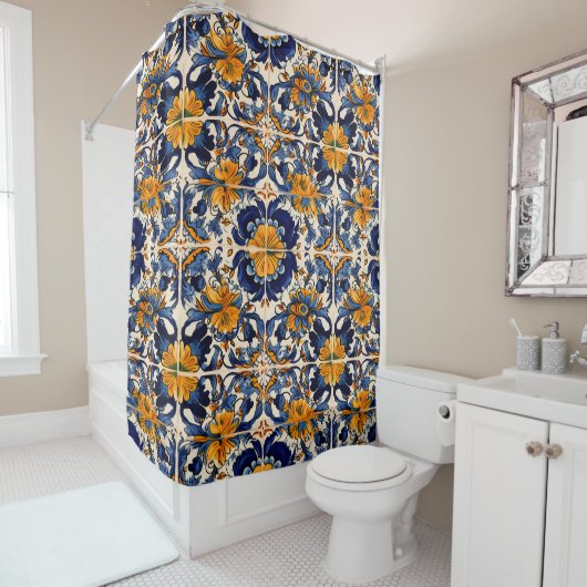 Rideaux De Douche Mexicaine Talavera Fiesta Carrelage espagnol (En situation)