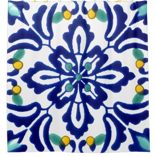 Rideaux De Douche Mexicaine Talavera Terracotta Carrelage Design No. (Devant)