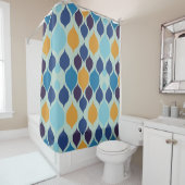 Rideaux De Douche Mi-siècle 1960 Géométrique Bleu (En situation)