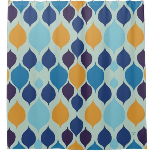 Rideaux De Douche Mi-siècle 1960 Géométrique Bleu (Devant)