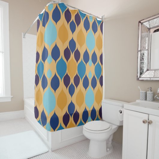 Rideaux De Douche Mi-siècle 1960 Géométrique Jaune (En situation)