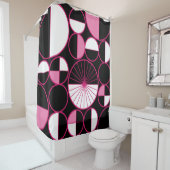 Rideaux De Douche Mi-siècle Cercles modernes Moitié rose noir (En situation)