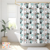 Rideaux De Douche Mi-Siècle Metro Chats Atomique Rose