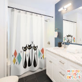 Rideaux De Douche Mi-Siècle Metro Chats Atomique Rose