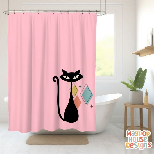 Rideaux De Douche Mi-Siècle Metro Chats Atomique Rose