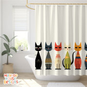 Rideaux De Douche Mi-Siècle Metro Chats Atomique Rose