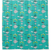 Rideaux De Douche Mi-siècle moderne atomique Turquoise Jaune Noir (Devant)