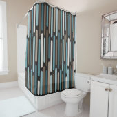 Rideaux De Douche Mi-Siècle Moderne Bandes Minces Turquoise Brown (En situation)