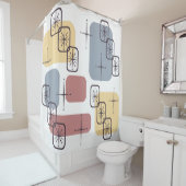 Rideaux De Douche Mi-siècle moderne bleu jaune rose (En situation)