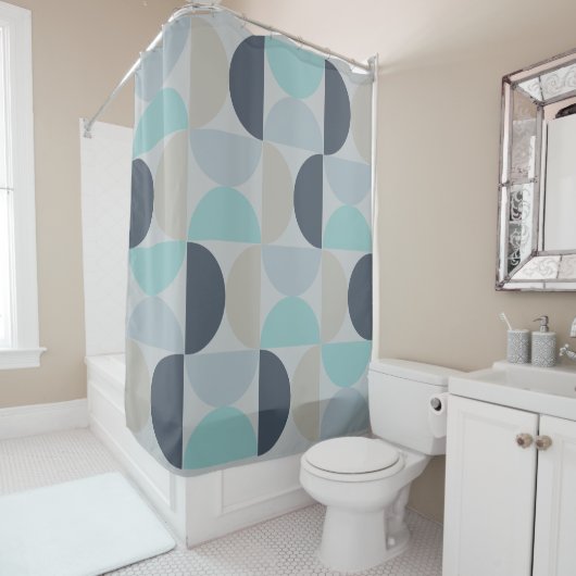 Rideaux De Douche Mi-siècle moderne bleu vert et gris (En situation)