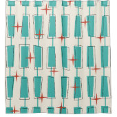 Rideaux De Douche Mi-Siècle Moderne Blocs Atomique Turquoise, Crème, (Devant)