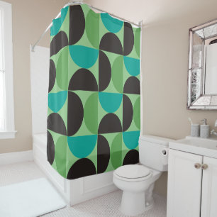 Rideaux De Douche Mi-siècle Moderne Brown vert et turquoise