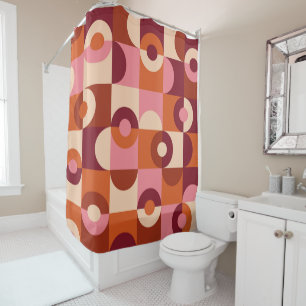Rideaux De Douche Mi-siècle moderne demi-cercles rose orange