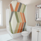 Rideaux De Douche Mi-Siècle Moderne Diagonal Grandes Vert Orange (En situation)