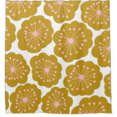 Rideaux De Douche Mi-siècle Moderne Fleur Motif Mustard (Devant)