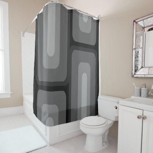 Rideaux De Douche Mi-Siècle Moderne Long Rectangles gris foncé (En situation)